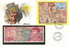 Mexikó 1977. 20P borítékban, alkalmi bélyeggel és bélyegzéssel T:I Mexico 1977. 20 Pesos in envelope with stamps and cancellations C:UNC