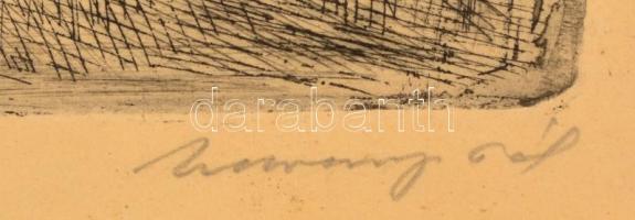 Udvary Pál (1900-1987): Albertfalvai tó. Rézkarc, papír, jelzett, foltos, 29×38 cm