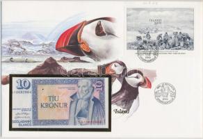 Izland 1961. 10K borítékban, alkalmi bélyeggel és bélyegzéssel T:I Iceland 1961. 10 Kronur in envelope with stamps and cancellations C:UNC