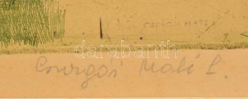 Csurgói Máté Lajos (1931-2001): Patak híddal. Rézkarc, papír-karton, jelzett, 37×27 cm