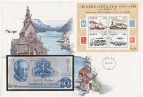 Norvégia 1977. 10K borítékban, alkalmi bélyeggel és bélyegzéssel T:I Norway 1977. 10 Kroner in envelope with stamps and cancellations C:UNC