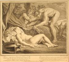 Nicolas Gabriel Dupuis (1696-1770): Cheron után: Szatírok fiatal lánnyal. Rézmetszet. 25,5x23,5 cm