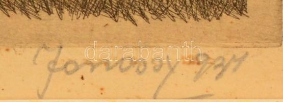 Jánossy Ferenc (1926-1983): Gémeskútnál. Színezett rézkarc, papír, jelzett, 17×23 cm