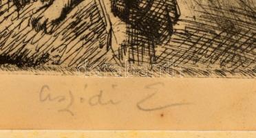 Aszódi Weil Erzsébet(1901-1976): Pecázó gyerekek. Rézkarc, papír, jelzett, enyhén gyűrött,18×28 cm