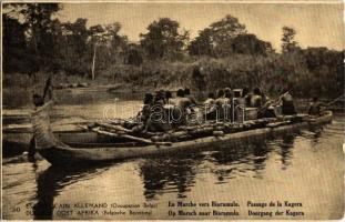 En Marche vers Biaramulo, Passage de la Kagera / On the way to Biaramulo, crossing the Kagera river, natives in a boat, Congolese folklore (fa)