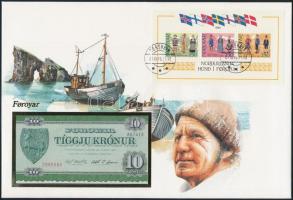 Feröer-szigetek 1974. 10K borítékban, alkalmi bélyeggel és bélyegzéssel T:I Faeroe Islands 1974. 10 Kronor in envelope with stamps and cancellations C:UNC