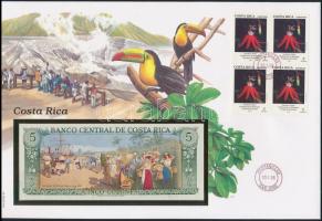 Costa Rica 1992. 5C borítékban, alkalmi bélyeggel és bélyegzéssel T:I Costa Rica 1992. 5 Colones in envelope with stamps and cancellations C:UNC