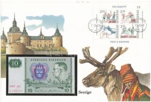 Svédország 1987. 10K borítékban, alkalmi bélyeggel és bélyegzéssel T:I Sweden 1987. 10 Kronor in envelope with stamps and cancellations C:UNC