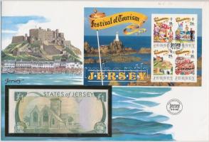 Jersey 1989. 1P borítékban, alkalmi bélyeggel és bélyegzéssel T:I Jersey 1989. 1 Pound in envelope with stamps and cancellations C:UNC