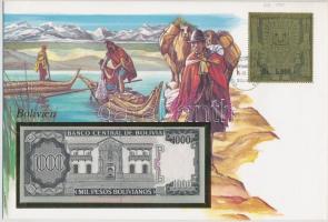 Bolívia 1982. 1000P borítékban, alkalmi bélyeggel és bélyegzéssel T:I Bolivia 1982. 1000 Pesos in envelope with stamps and cancellations C:UNC
