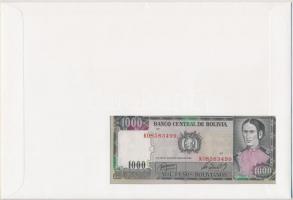 Bolívia 1982. 1000P borítékban, alkalmi bélyeggel és bélyegzéssel T:I
Bolivia 1982. 1000 Pesos in e...