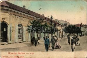1907 Zilah, Zalau; Fő tér, Terge József üzlete, csendőr. Molnár Lajos kiadása / main square, shops, gendarme (EB)