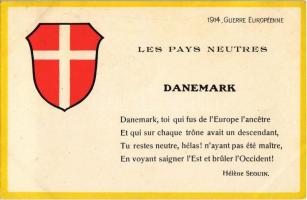 Guerre Européenne 1914, Les Pays Neutres, Danemark / neutral countries, Denmark, French WWI propaganda, poem by Hélene Seguin (wet damage)