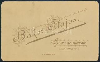 cca 1880-1900 Hölgy műtermi portréja, keményhátú fotó Baker Alajos selmecbányai  műterméből, 11×6,5 ...
