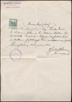 1914 Királyhelmec, Dr. Székely Károly körorvos saját kézzel írt orvosi igazolása és aláírása, pecséttel, 1 K okmánybélyeggel.
