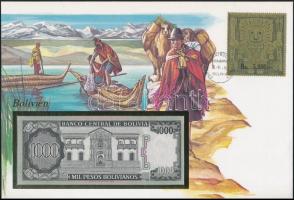 Bolívia 1982. 1000P borítékban, alkalmi bélyeggel és bélyegzéssel T:I Bolivia 1982. 1000 Pesos in envelope with stamps and cancellations C:UNC
