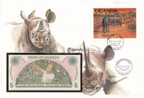 Uganda 1982. 5Sh borítékban, alkalmi bélyeggel és bélyegzéssel T:I Uganda 1982. 5 Schilling in envelope with stamps and cancellations C:UNC