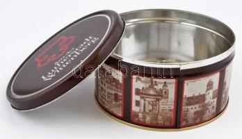 Kerek fém süteményes doboz, oldalán Wittenberg látképeivel, d: 16 cm