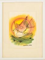 Macskássy Izolda (1945- ): Turbékoló galambok, vegyes technika, selyempapír, jelzett, paszpartuban, ...