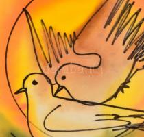 Macskássy Izolda (1945- ): Turbékoló galambok, vegyes technika, selyempapír, jelzett, paszpartuban, ...