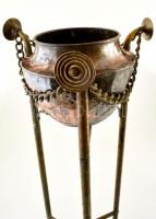 cca 1900 James Shoolbred & Co. réz kaspó + tartó állványok párban, hibás (letörött fül rész, kas...