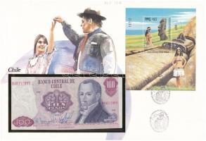 Chile 1983. 100P borítékban, alkalmi bélyeggel és bélyegzéssel T:I Chile 1983. 100 Pesos in envelope with stamps and overprint C:UNC