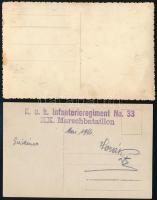 cca 1914-1945 4 db katonai fotólap, közte megírt, 8×13 cm