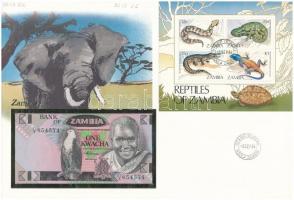 Zambia 1980-1988. 1K borítékban, alkalmi bélyeggel és bélyegzéssel T:I Zambia 1980-1988. 1 Kwacha in envelope with stamps and cancellations C:UNC