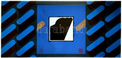 Deim Pál (1932-2016): Antagonizmus 1984. Színes szita ( fázisnyomat 2.), papír, jelzett, üvegezett keretben, 38×79 cm, üdvözlő sorokkal