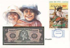 Ecuador 1986. 10S borítékban, alkalmi bélyeggel és bélyegzéssel T:I Ecuador 1986. 10 Sucres in envelope with stamps and cancellations C:UNC