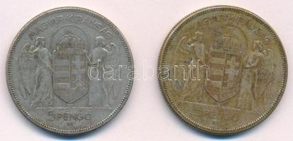 1930. 5P Ag "Horthy jobbra" (2x) T:2-,3 patina 
Adamo P8