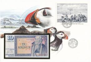 Izland 1961. 10K borítékban, alkalmi bélyeggel és bélyegzéssel T:I Iceland 1961. 10 Kronur in envelope with stamps and cancellations C:UNC