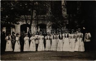 1906 Balassagyarmat, mulatság palotást táncolókkal. photo