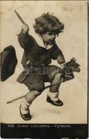 1910 Horse rider, child with hobby horse (fl)