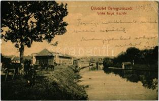 1908 Beregszász, Berehove; Vérke folyó részlete, híd. W. L. (?) 1929. Kiadja Farkas J. / Verke riverbank, bridge (EK)