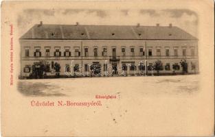 1900 Nagyborosnyó, Nagyborozsnyó, Borosneu Mare; Községháza, Szabó József vendéglője, étterem, üzlet. Müller Gyula utódai kiadása / town hall, restaurant, inn, shop (EK)