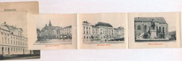 1915 Kolozsvár, Cluj; Nemzeti Színház. leporellólap, belül: Központi Egyetem, Városi kioszk, Mátyás ...
