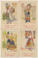 8 db RÉGI magyar népviseletes képeslap sorozatból, Nemes M. szignóval / 8 pre-1945 Hungarian folklore art motive postcards from a series, signed by Nemes M.