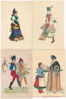 8 db RÉGI magyar népviseletes képeslap sorozatból, kézzel színezett / 8 pre-1945 Hungarian folklore art motive postcards from a series, hand-coloured