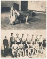 1920 Békéscsaba, birkózók. Róna Károly fényképész - 2 db régi fotó képeslap / 2 photo postcards of Hungarian wrestlers