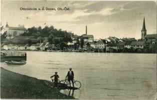 1915 Ottensheim a. d. Donau, Danube riverbank, man with bicycle. Alois Deschka. Franz Mayer Fotograf (EK)