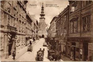 1914 Pozsony, Pressburg, Bratislava; Mihály kapu utca, Ignátz Lunzer üzlete, gyógyszertár / Michaelerthorgasse / street, shops, pharmacy