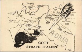 Gott strafe Italien! / Pusztuljon álnok Itália! Nyomta Kunstädter Vilmos / God punishes Italy! WWI Anti-Italian propaganda art postcard s: Bari