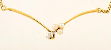 Arany (Au. ) 14 K lánc, cirkonnal és tenyésztett gyönggyel, jelzett, bruttó: 5,4 g