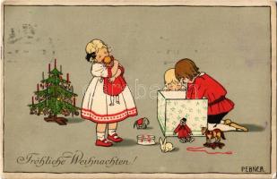 1912 Fröhliche Weihnachten! / Children Christmas greeting card, toys, Christmas tree. M. Munk Vienne Nr. 693. s: Pauli Ebner (EK)