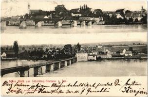 1902 Schärding, Schärding-Neuhaus am Inn; general view, bridge. Verlag J. Pustet