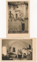 Törcsvár, Törzburg, Bran; vár belső / castle interior - 2 régi képeslap / 2 pre-1945 postcards