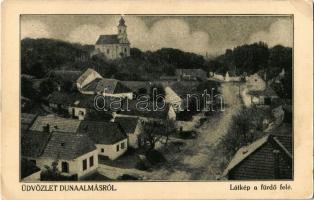 Dunaalmás, látkép a fürdő felé, templom  (EK)