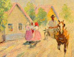 Csillag József (1894-1977): Falusi életkép. Olaj, vászon,  jelzett, keretben, hibás, 48×68 cm
