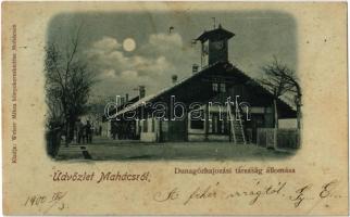 1900 Mohács, Dunagőzhajózási társaság állomása, este. Weiser Miksa kiadása